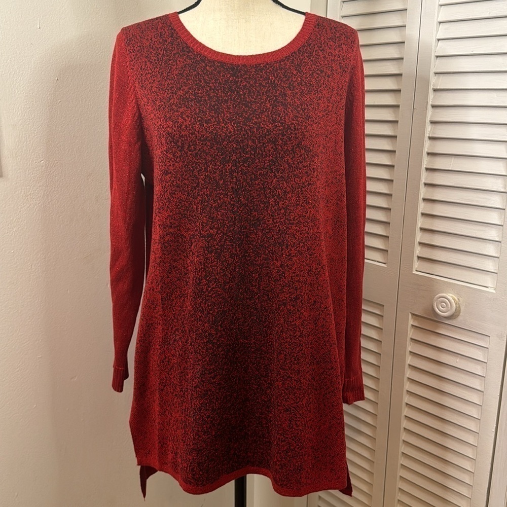 Apt. 9 Red Metallic Long Sleeved Sweater/Tunic.  Size Large
